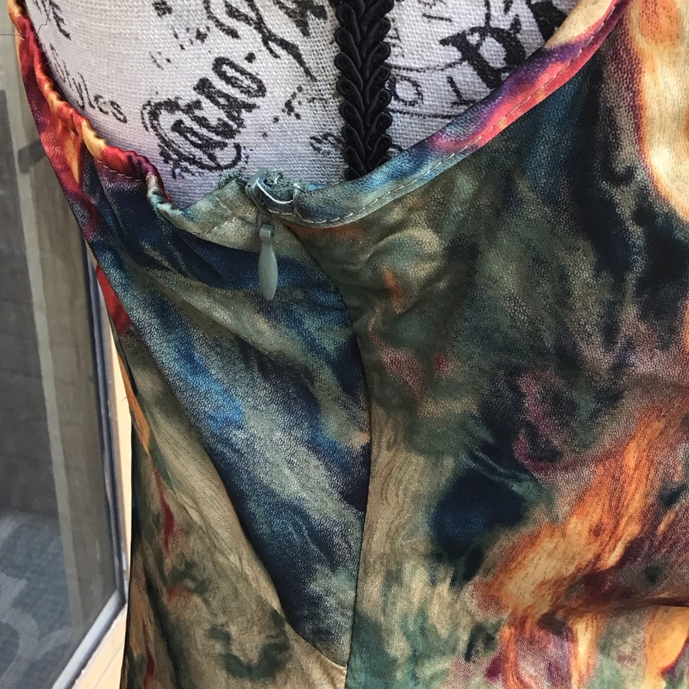 Micas Watercolor Print Ruched Drawstring Multi Color Mini Slip Dress - Picture 6 of 16